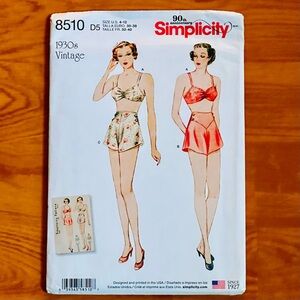 Simplicity 1930s Vintage Intimates Pattern in Cream and Red